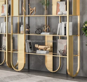 High End Gold Stainless Steel Multi-Layer Display Rack for Living Room Storage