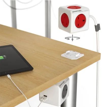 F13664 Allocacoc PowerCube power strip UK standard 3m cable 5 socket outlet Wall Socket Plug