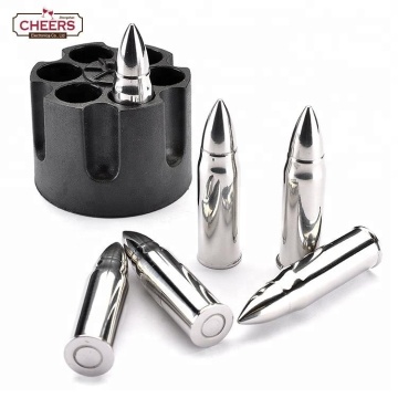 Stainless Steel Bullet-Shaped Whiskey Chilling Stones - Set of 6 with Revolver Cylinder