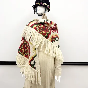 Custom Women's Winter Accessories: 180*80cm Knitted Scarf with Mohair Tassels and Poncho Sweater