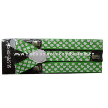 Suspenders, Made of Elastic with Brass Buckle, Various Designs and Colors are Available