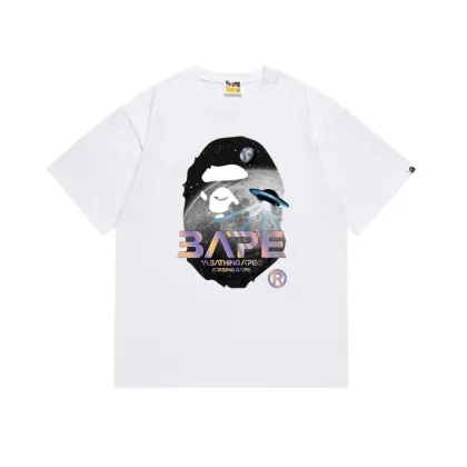 Trendy Loose White Bape T-Shirt with Printed Letter Design for Men