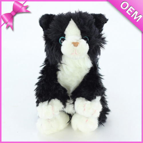 15cm Standing Adorable Custom Lifelike Black and White Stuffed Cat Plush Toy