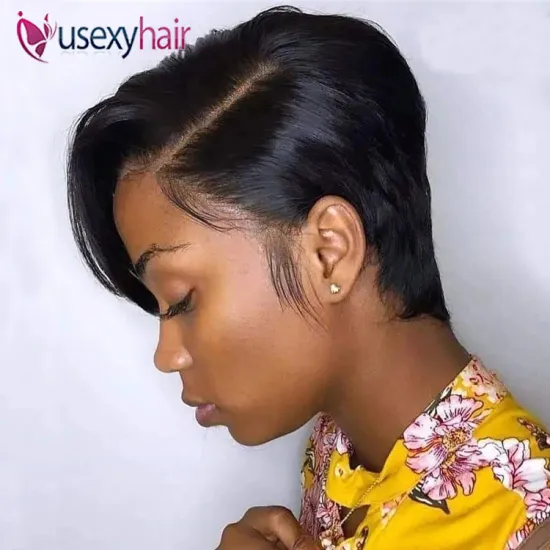 Ladies best sample raw Indian human hair lace frontal wigs for woman pre plucked human lacefront wig short pixie cut lace wig