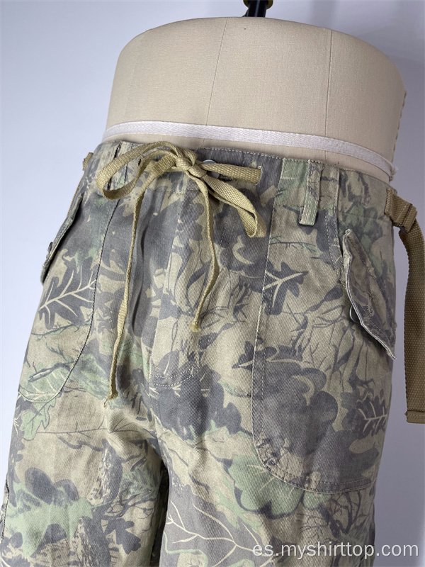 Pantalones de trabajo de ajuste sueltos con estampado de hoja de camuflaje