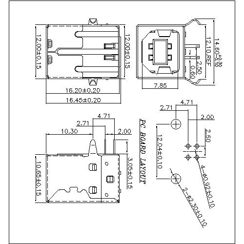 UBFR01 USB B Type Receptacle Angle DIP 