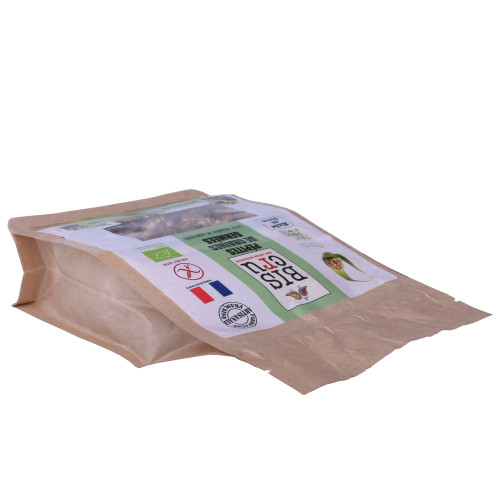 Compostable chocolate snack packaging with sticker
