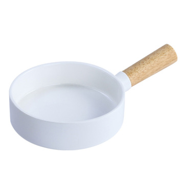 Nordic Simple Style Porcelain Salad Bowl with Wooden Handle