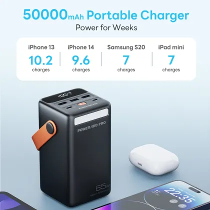 Universal PD 65W Power Bank: 50000mAh Portable Fast Charging Laptop Power Bank
