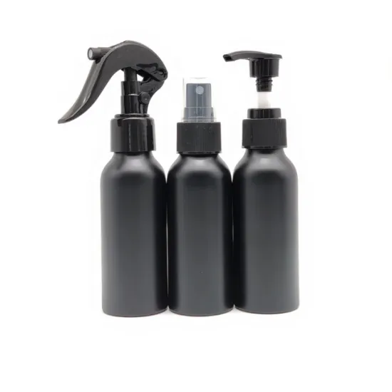 Black Aluminum Bottle With Pump Lotion Cap