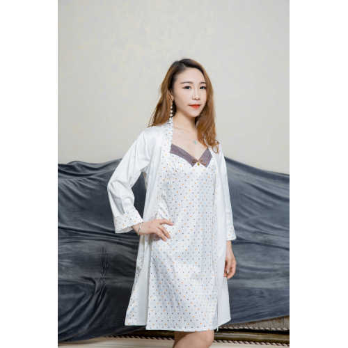 Camicia da notte in raso bianco con stampa a punti per donna
