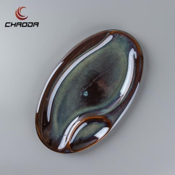 Durable Ceramic Oval Dumpling Dish Sushi Plate with Dipping Grid - Wholesale Porcelain Plate