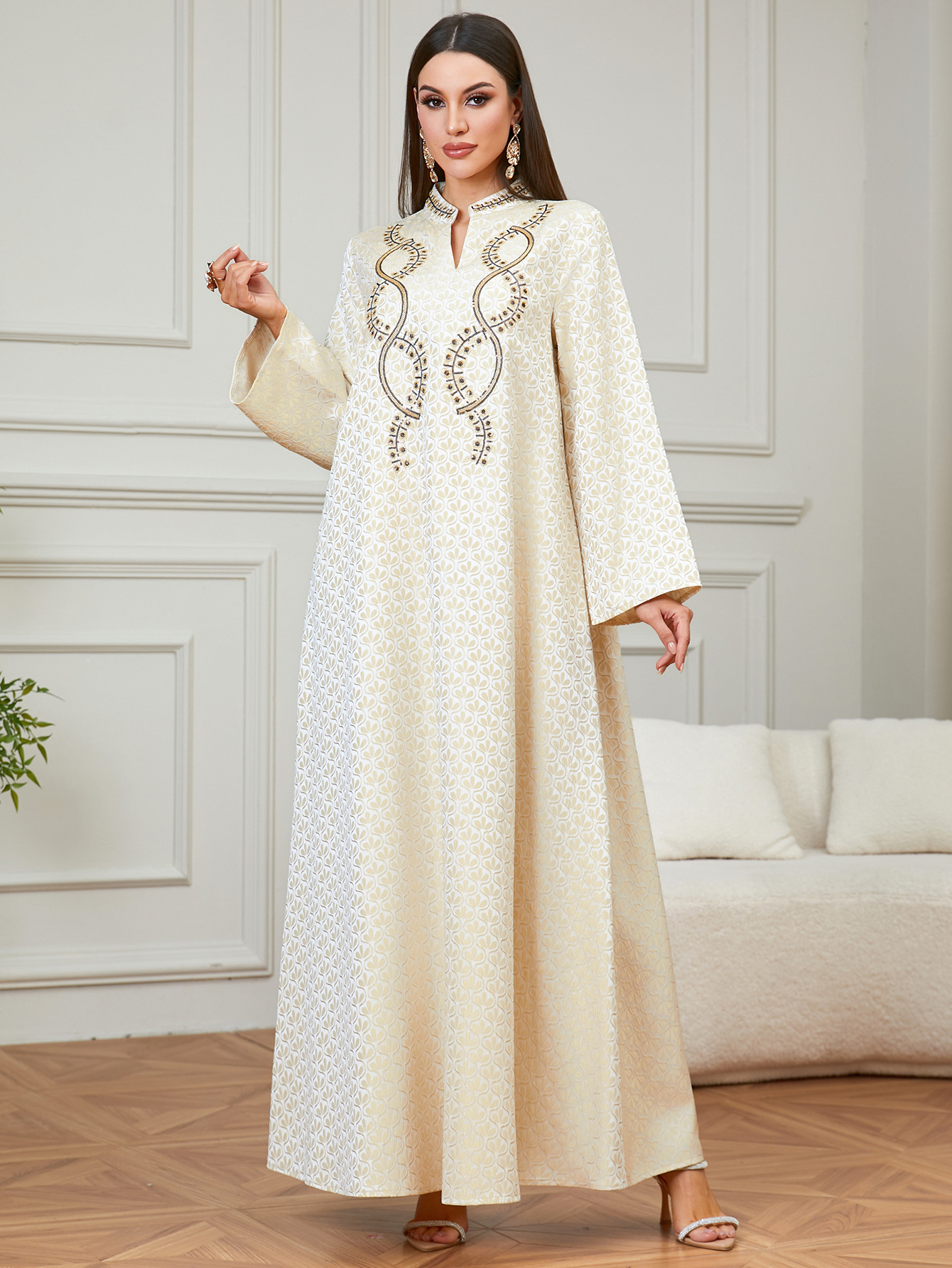 Beaded Embroidered Abaya Dress Detail