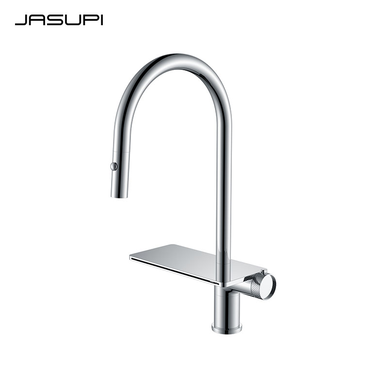 Brushed retractable long neck kitchen faucet countertop installation waterfall style modern kitchen Thermostatic Faucets