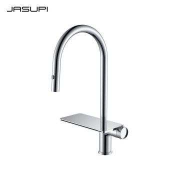 Brushed retractable long neck kitchen faucet countertop installation waterfall style modern kitchen Thermostatic Faucets
