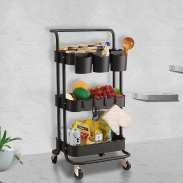 3-Tier Metal Kitchen Vegetable Storage Rack Rolling Cart