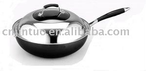 Aluminium non-stick wok with stainless and gass lid