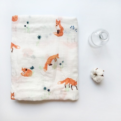 Baby swaddle muslin blanket on fox picture