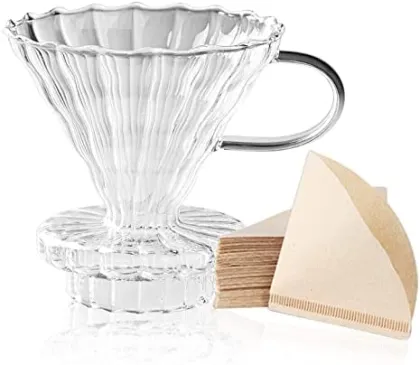 Pour Over Coffee Set: Borosilicate Glass Cone Dripper and Accessories