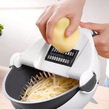 9-in-1 Kitchen Tool: Grater, Peeler, Slicer, Strainer & Dicer with 6 Blades and Drain Basket