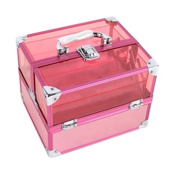 Pink Travel 2 Trays Cosmetic Organizer Box