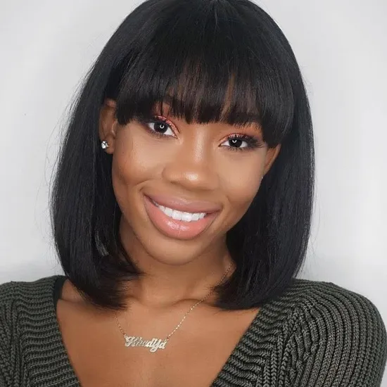Wholesale Vendor Brazilian Remy Hair Straight Bob Human Hair Wigs For Women Natural Color Full Machine Made Hair Wigs With Bangs
