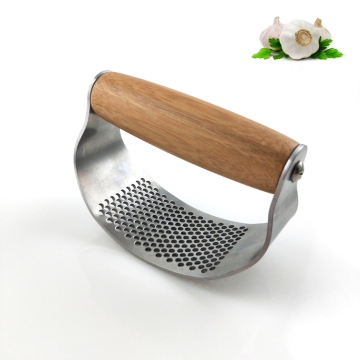 Custom Bamboo Handle Garlic Mincer Chopper Crusher Kitchen Stainless Garlic Press