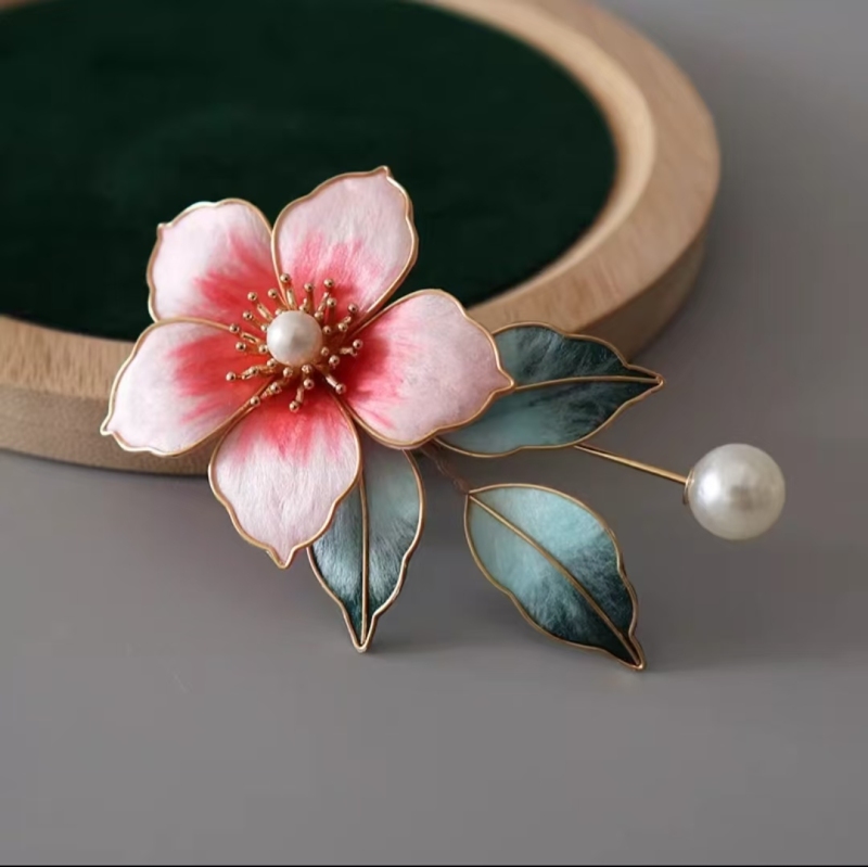 Intangible Cultural Heritage National Style Velvet Flower Peach Blossom Brooch