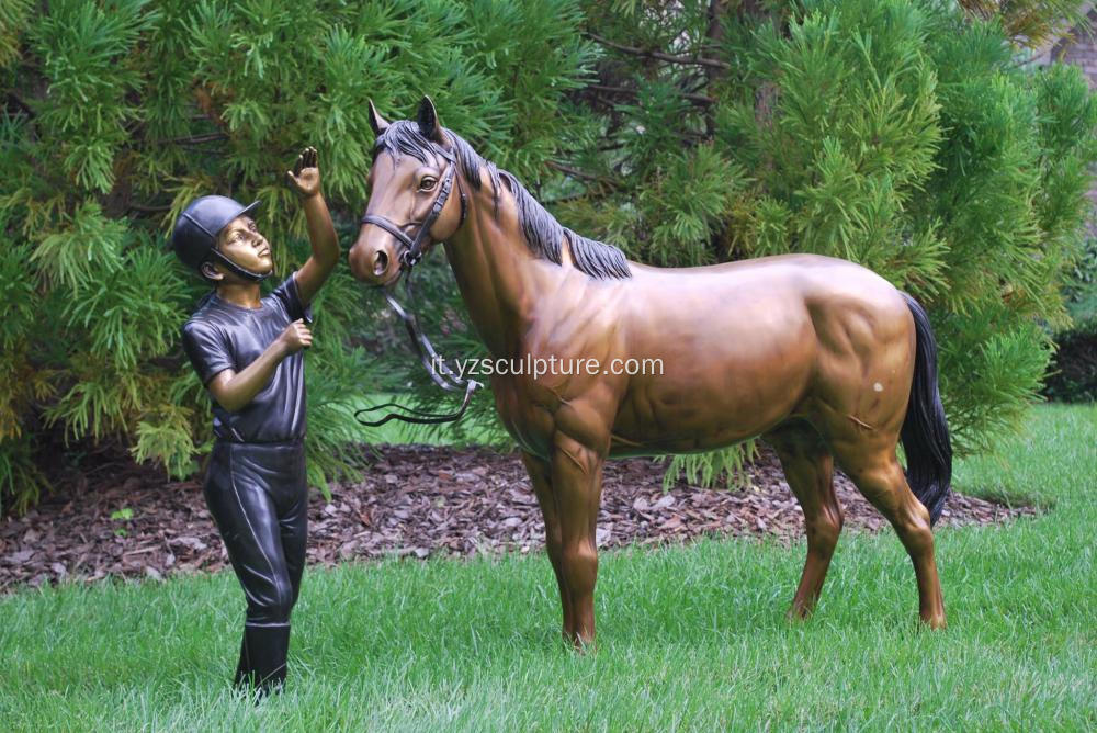 Vita da giardino Size bronzo uomo e cavallo statua