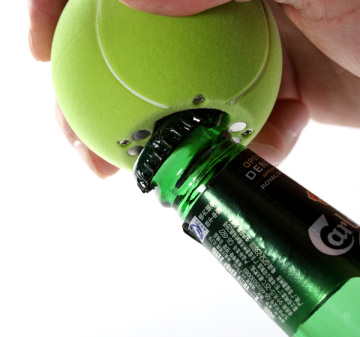 Tennis ball shaped music bottle opener with magnet