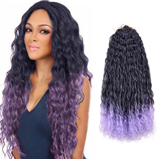 Wholesale 24Inch Soft Long Wavy Ombre Purple Braids Kinky Curly Water Deep Wave Crochet Braiding Synthetic Hair Extensions