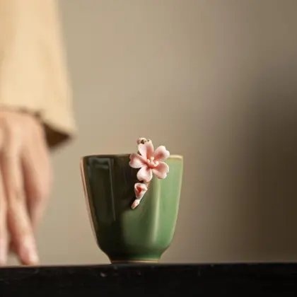Ceramic Retro Handmade Flower Teacup for Kung Fu Tea Set