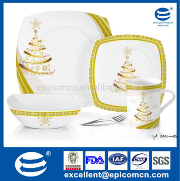 square porcelain flatware set royal golden dinner flat plates with bowl and mug set