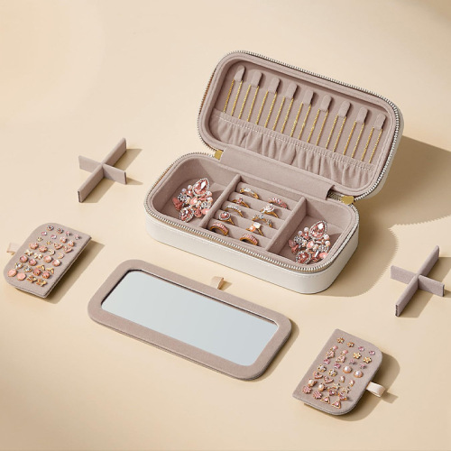 Dual Metal Zipper Portable Independent Mirror Jewelry Box