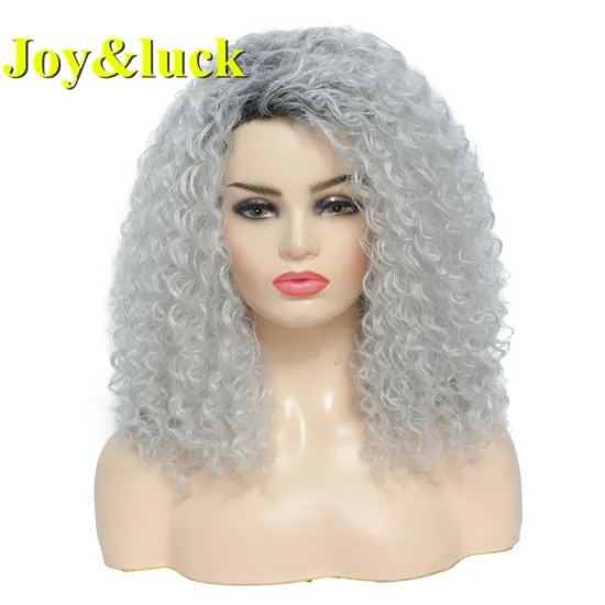 Women Wig Wholesale Prices Gray Cosplay or Party Dark Root Black Ombre Silver Grey Ladies Hair Afro Kinky Curly Synthetic Wigs