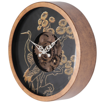 Reloj de pared de engranaje rústico con diseño de pájaro de 14 pulgadas