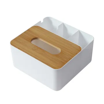 Multi-Functional Bamboo Tissue Box with Phone Holder and Storage Compartments