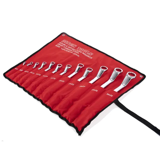 Carbon Steel 10Pcs Double Offset Ring Spanner Wrench Set in Roll