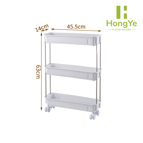 Estante de almacenamiento con ruedas delgado y transparente de 3 niveles con ruedas