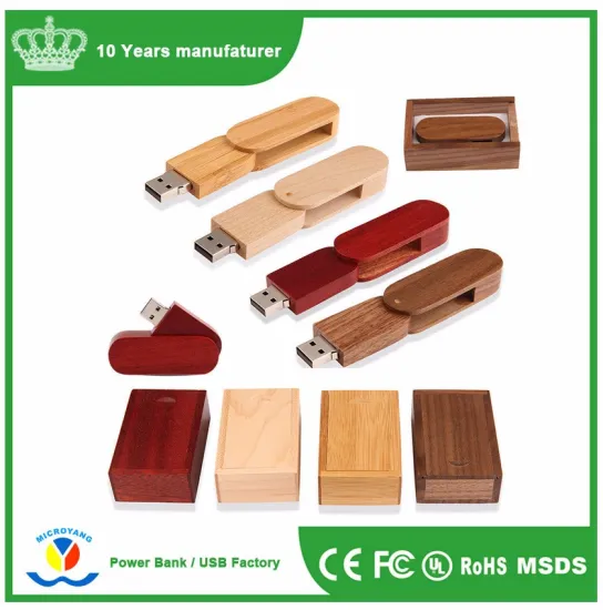 Custom Logo Swivel Wood USB 2.0 Flash Drive Memory Stick Pen Drive