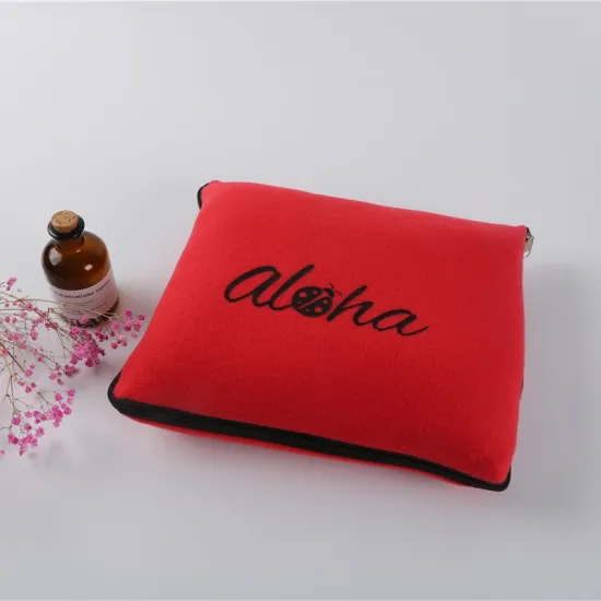 Amazon New Design 2 in 1 Solid Color Red Polar Fleece Pillow Blanket With OEM Embroidery Logo