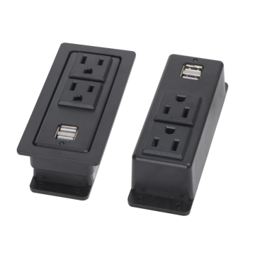 US Style Recessed Mounted Furniture Plastic Electric Socket with Dual USB and Shutter Sockets