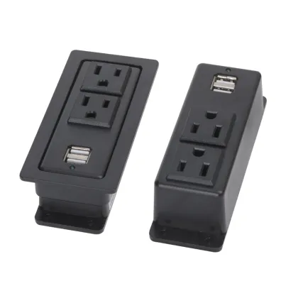 US Style Recessed Mounted Furniture Plastic Electric Socket with Dual USB and Shutter Sockets