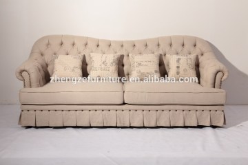 French style fabric linen 3 seats sofa furniture