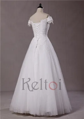 big size A-line off shoulder anna campbell wedding dresses with short sleeve