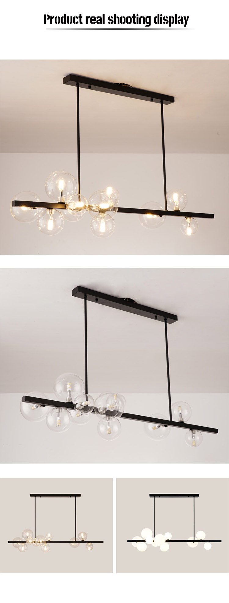 This light fixture is perfect for hanging over a dining table, kitchen island, or in a living room. 