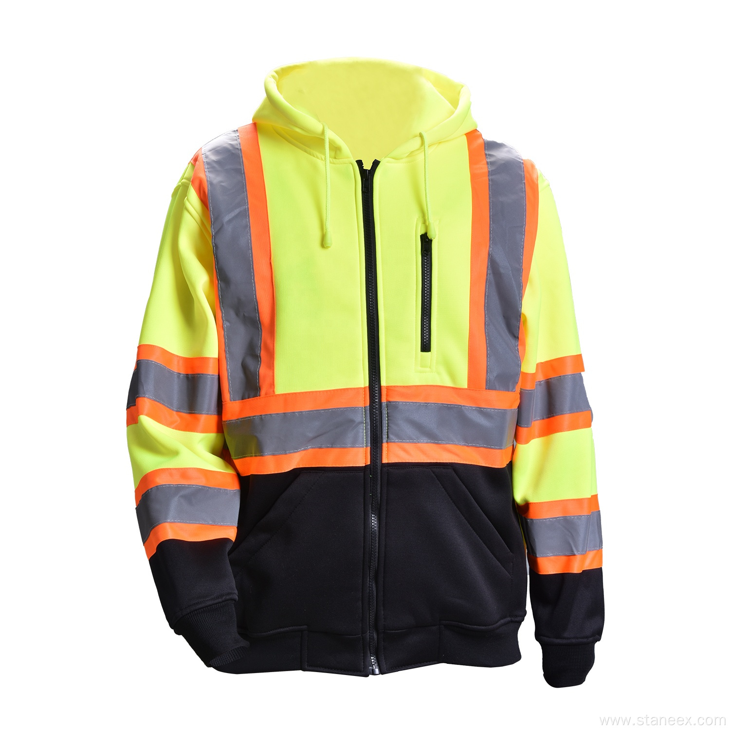 High Visibility Black Bottom Zip-Up Fronts Safety Hoodie