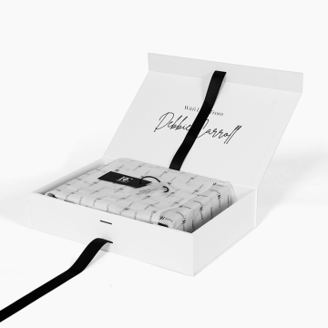 Custom Luxury Apparel Packaging Boxes - White Matte Magnetic Gift Box with Ribbon