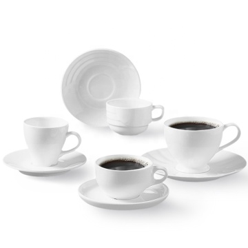Porcelain Cappuccino Cups & Saucers - 6 Ounce Espresso & Demitasse Cups for Latte, Cafe Mocha & Tea