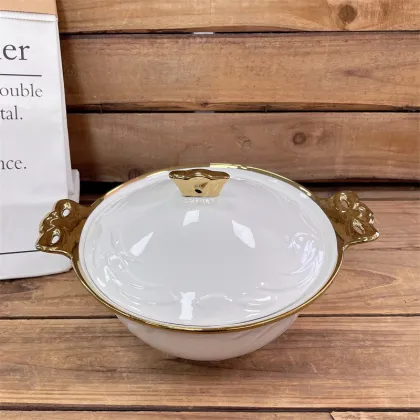 Nordic Porcelain Gold Rim Soup Pot - Ceramics Soup Warmer